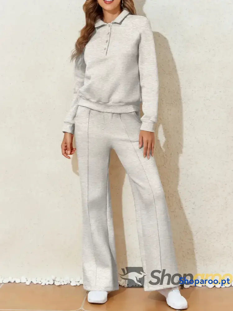 Collared Sweatshirt and High Waist Pants Active Set