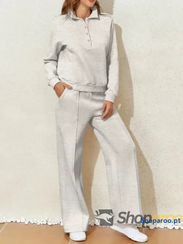 Collared Sweatshirt and High Waist Pants Active Set