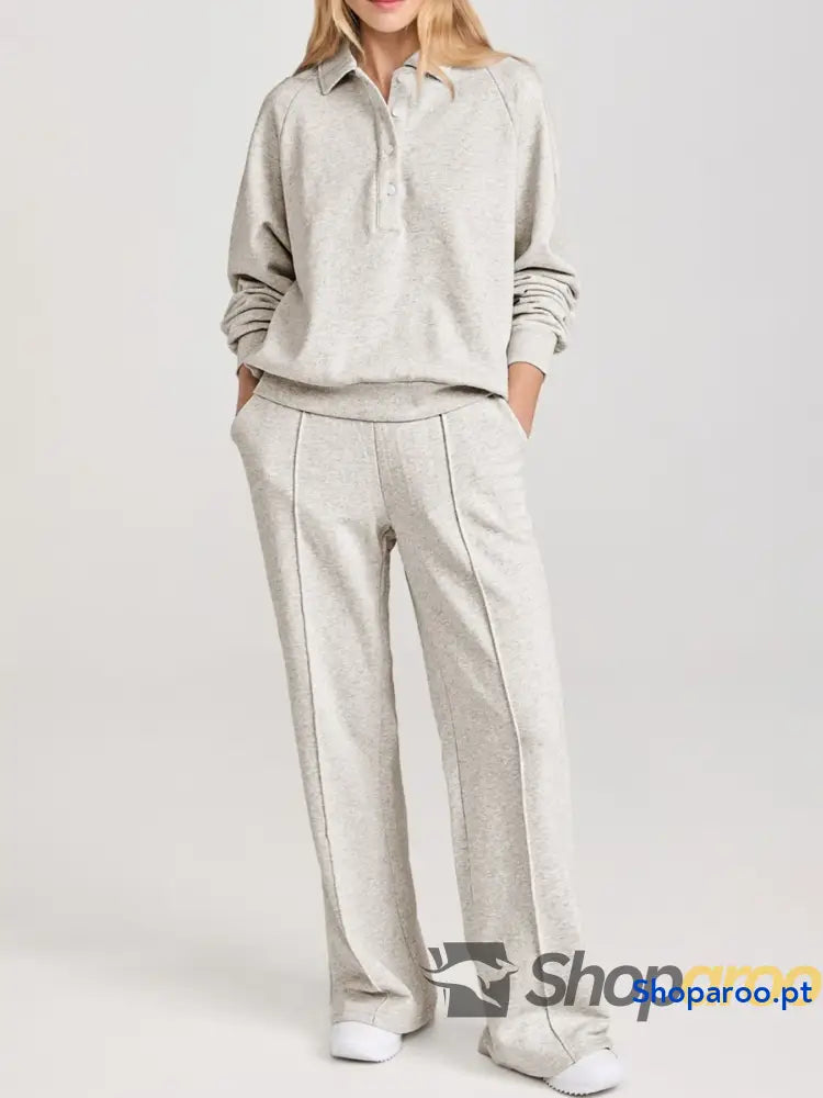 Collared Sweatshirt and High Waist Pants Active Set