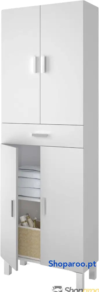 Coluna de casa banho armário lavatório 4 portas e 1 gaveta modelo Aruba acabamento em branco brilho medidas: 60 cm