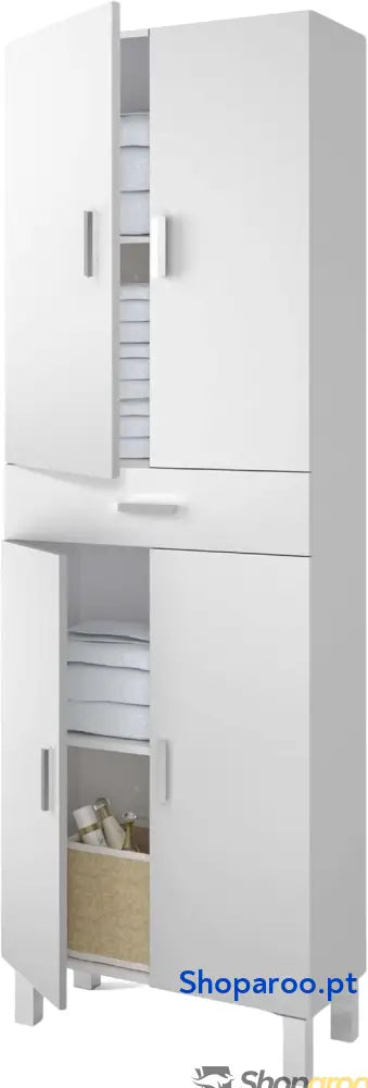 Coluna de casa banho armário lavatório 4 portas e 1 gaveta modelo Aruba acabamento em branco brilho medidas: 60 cm