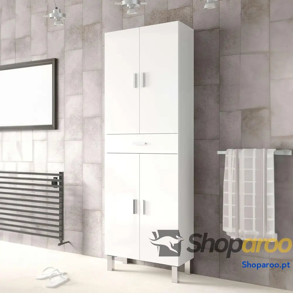 Coluna de casa banho armário lavatório 4 portas e 1 gaveta modelo Aruba acabamento em branco brilho medidas: 60 cm