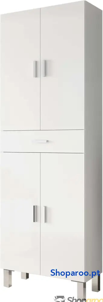 Coluna de casa banho armário lavatório 4 portas e 1 gaveta modelo Aruba acabamento em branco brilho medidas: 60 cm