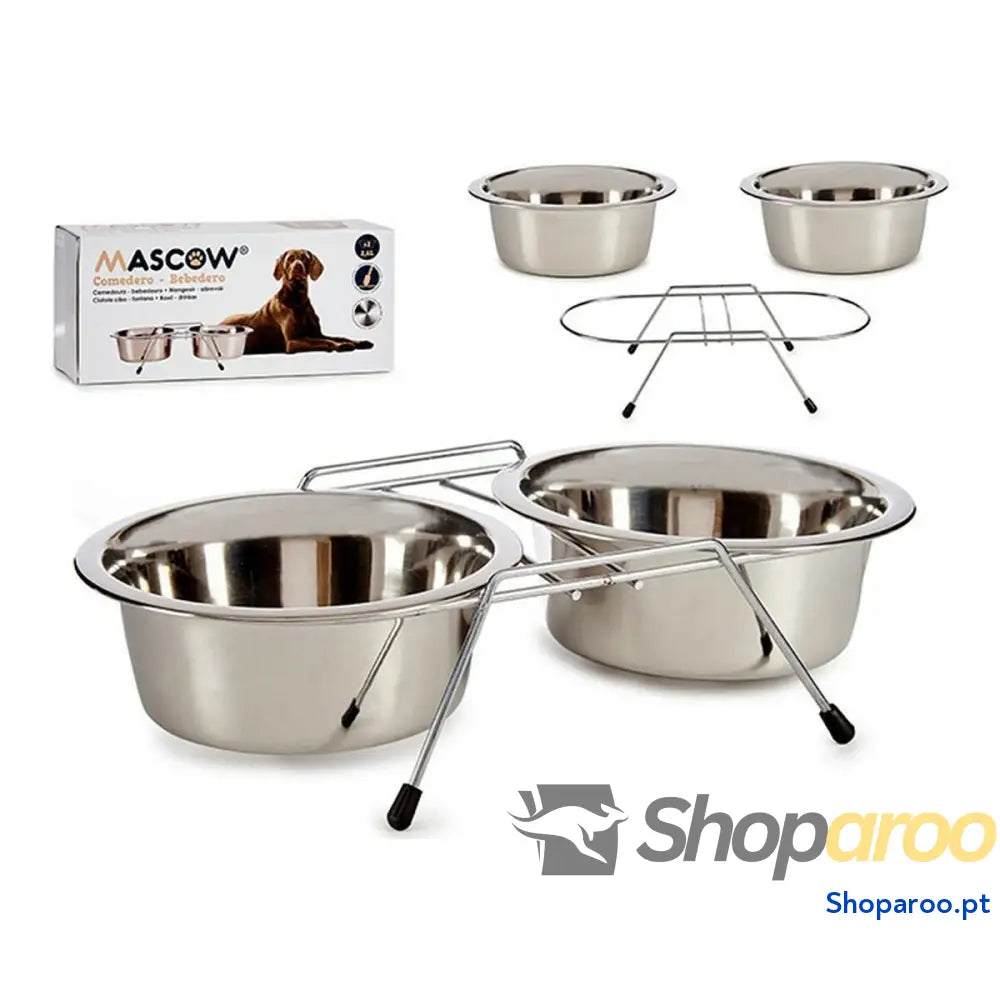 Comedouro para animais de estimação Duplo 24,5 x 11 x 52,5 cm Prateado Aço inoxidável 2,6 L (2 x 2600 ml)