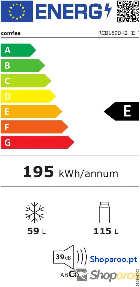 Comfee ’ RCB169DK2(E) 174L frigorífico com congelador/altura 150 cm/Low Frost/temperatura ajustável do frigorífico/luz