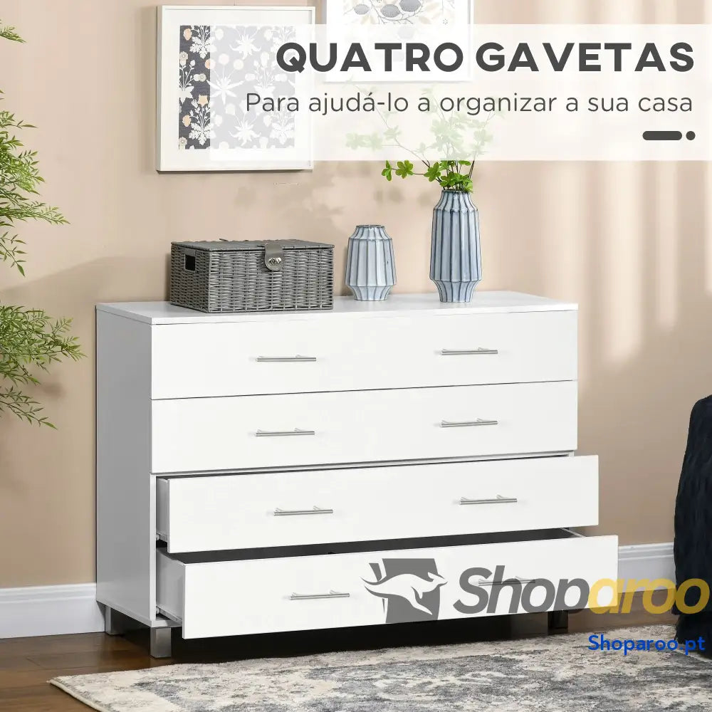 Cómoda com 4 Gavetas de Dormitório Estilo Moderno para Sala Estar Entrada Corredor 112x38,2x81cm Branco
