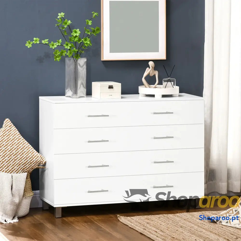 Cómoda com 4 Gavetas de Dormitório Estilo Moderno para Sala Estar Entrada Corredor 112x38,2x81cm Branco