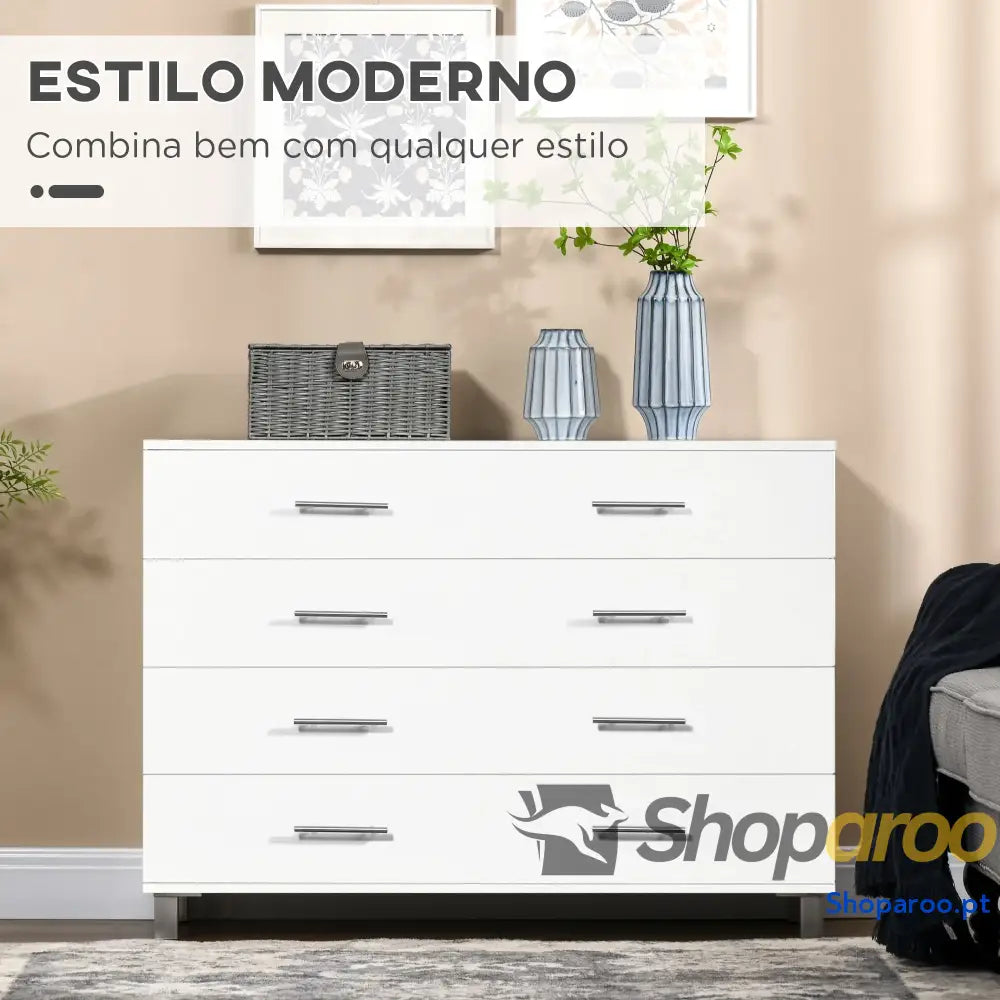 Cómoda com 4 Gavetas de Dormitório Estilo Moderno para Sala Estar Entrada Corredor 112x38,2x81cm Branco