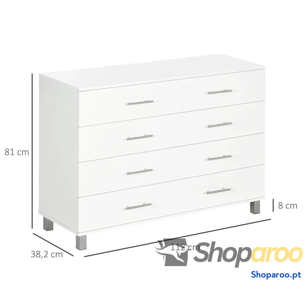 Cómoda com 4 Gavetas de Dormitório Estilo Moderno para Sala Estar Entrada Corredor 112x38,2x81cm Branco