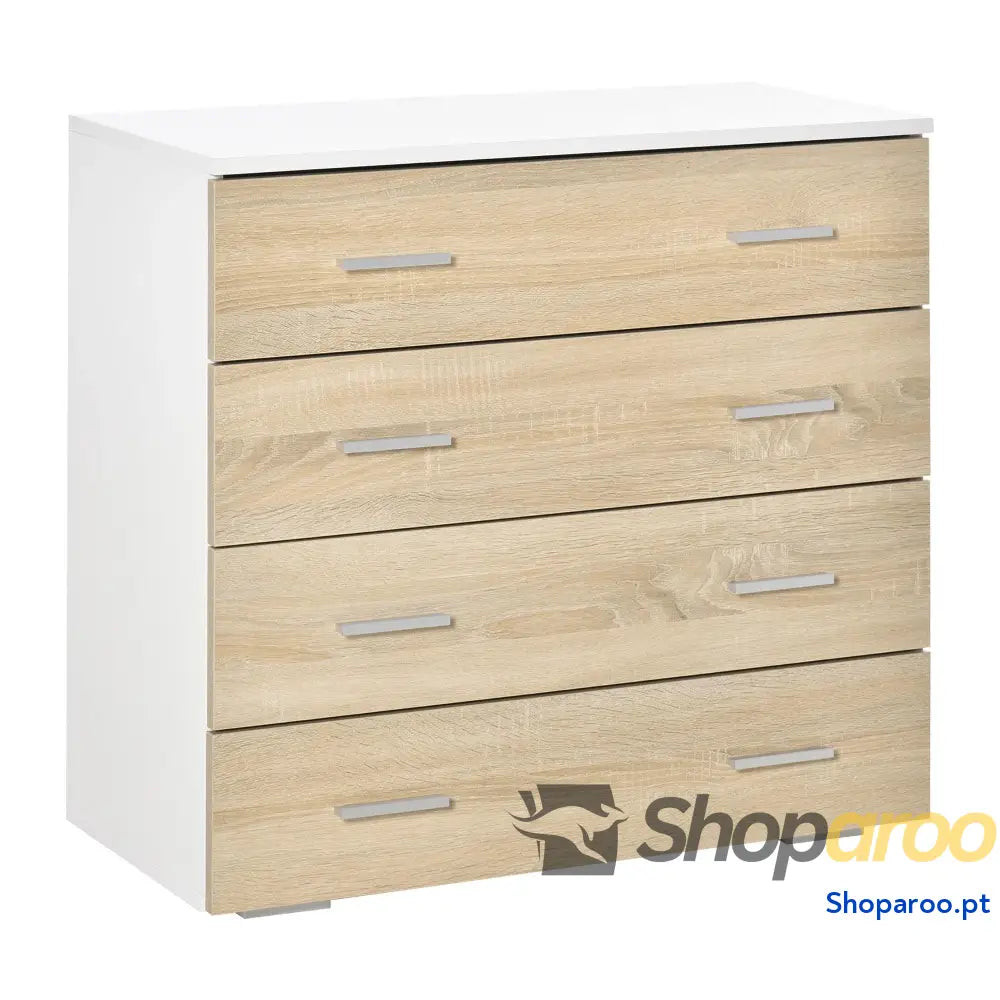 Cómoda com 4 Gavetas Moderna para Armazenamento em Carvalho e Branco