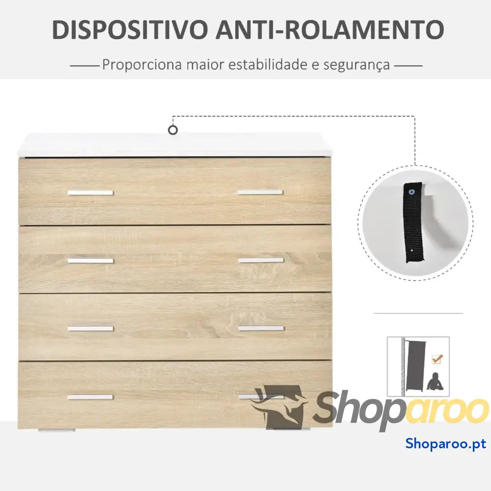 Cómoda com 4 Gavetas Moderna para Armazenamento em Carvalho e Branco