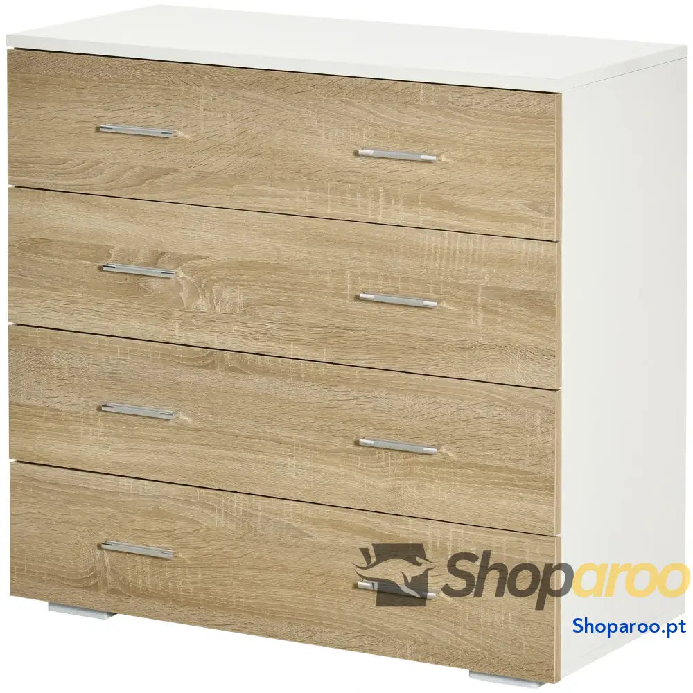 Cómoda com 4 Gavetas Moderna para Armazenamento em Carvalho e Branco