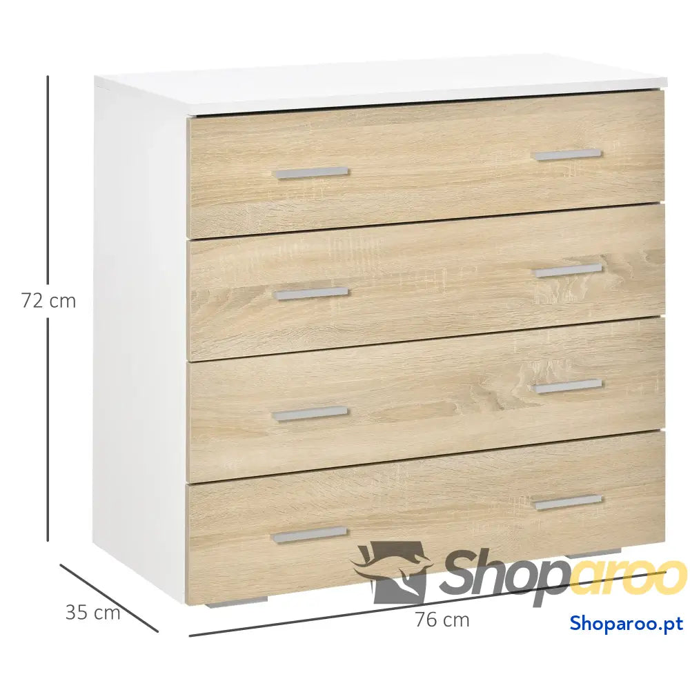 Cómoda com 4 Gavetas Moderna para Armazenamento em Carvalho e Branco