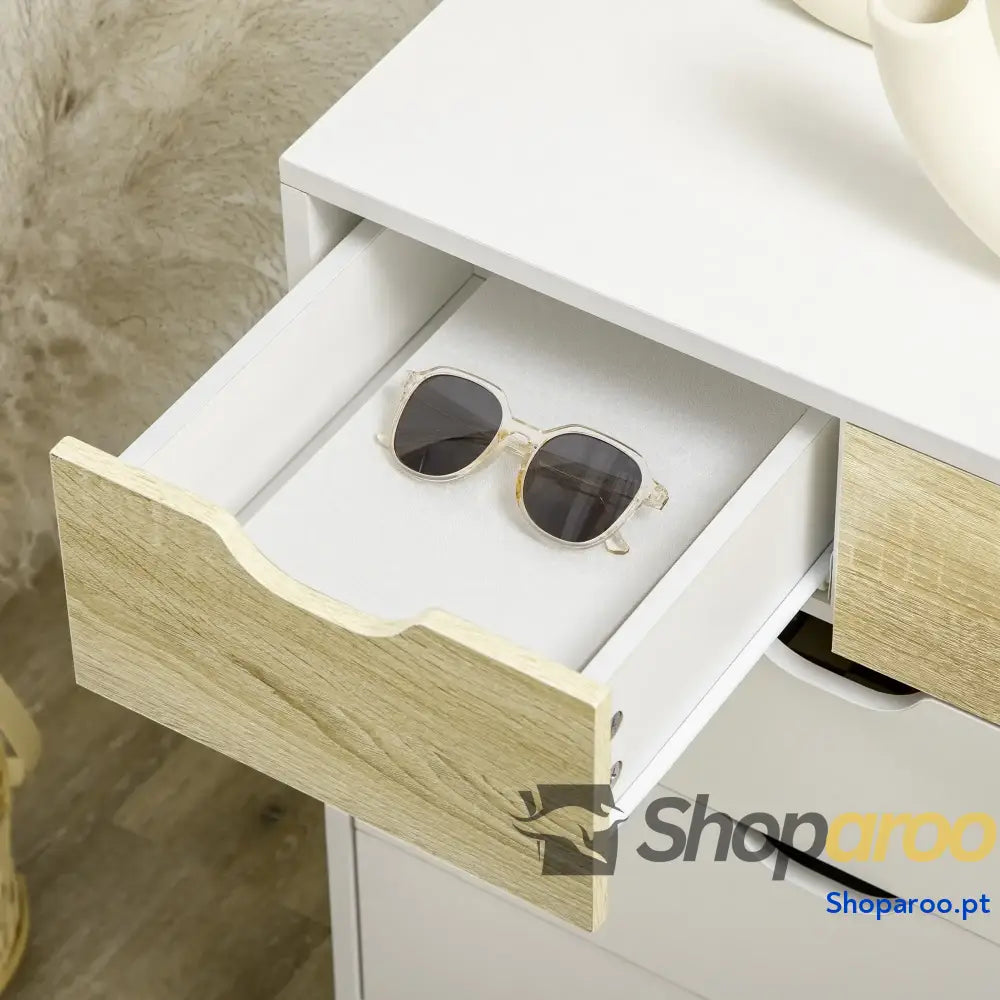 Cómoda com 5 Gavetas Moderna em Madeira e Branco para Quarto ou Escritório