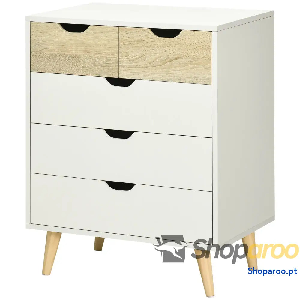 Cómoda com 5 Gavetas Moderna em Madeira e Branco para Quarto ou Escritório