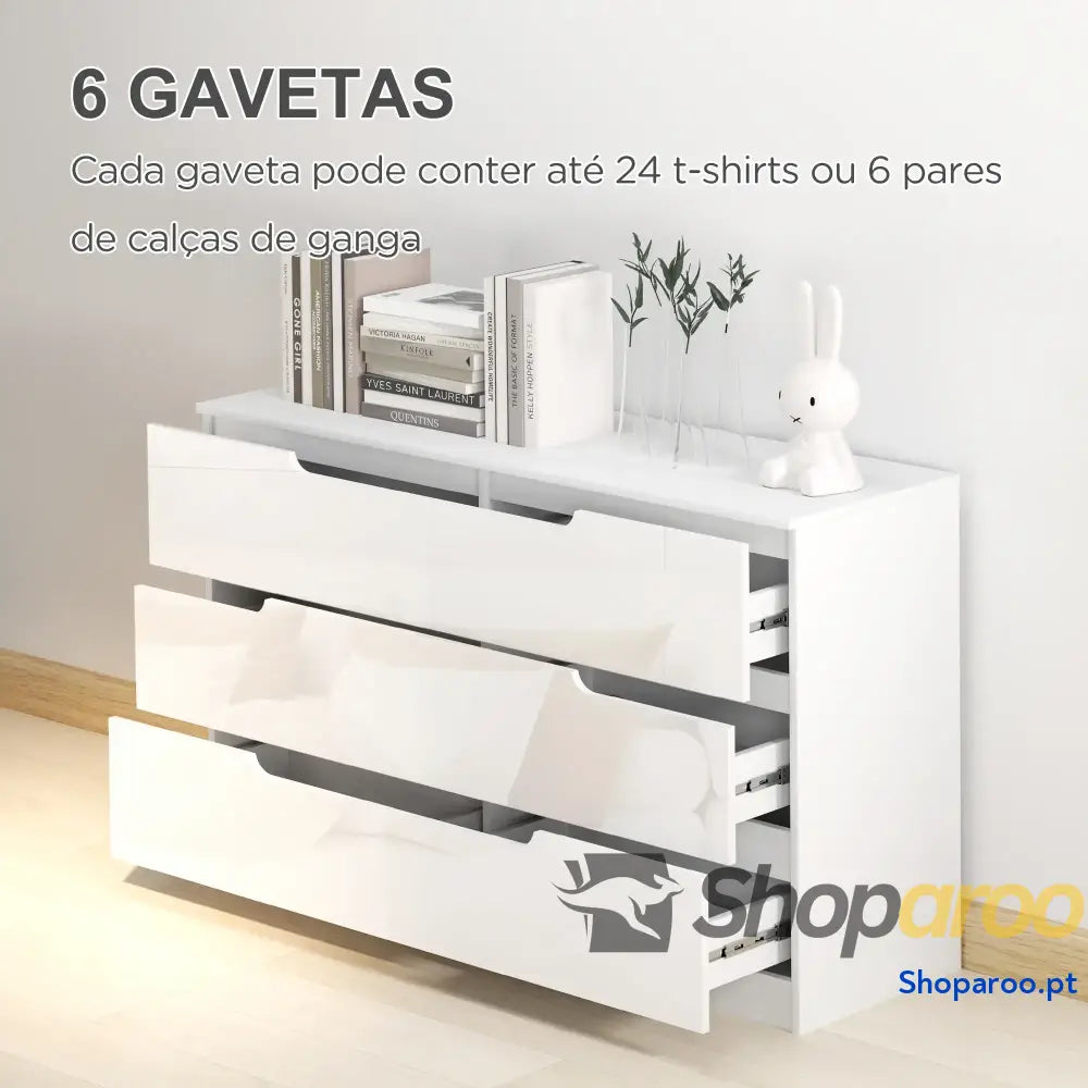 Cómoda com 6 Gavetas de Dormitório Moderna Sistema Anti-Tombo 120x40x75 cm Branco