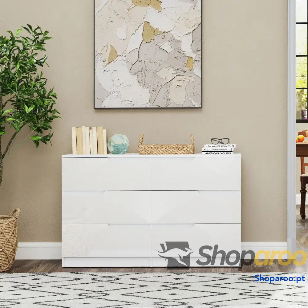 Cómoda com 6 Gavetas de Dormitório Moderna Sistema Anti-Tombo 120x40x75 cm Branco