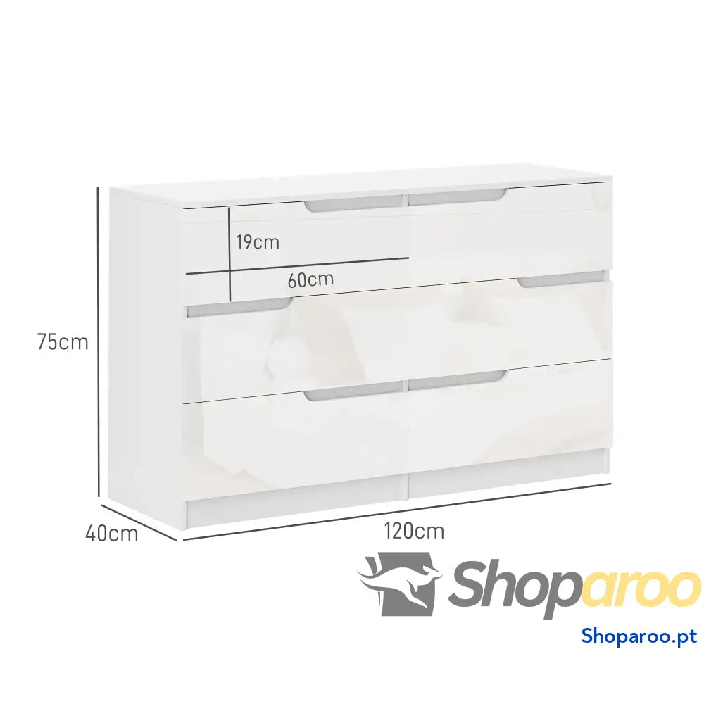 Cómoda com 6 Gavetas de Dormitório Moderna Sistema Anti-Tombo 120x40x75 cm Branco