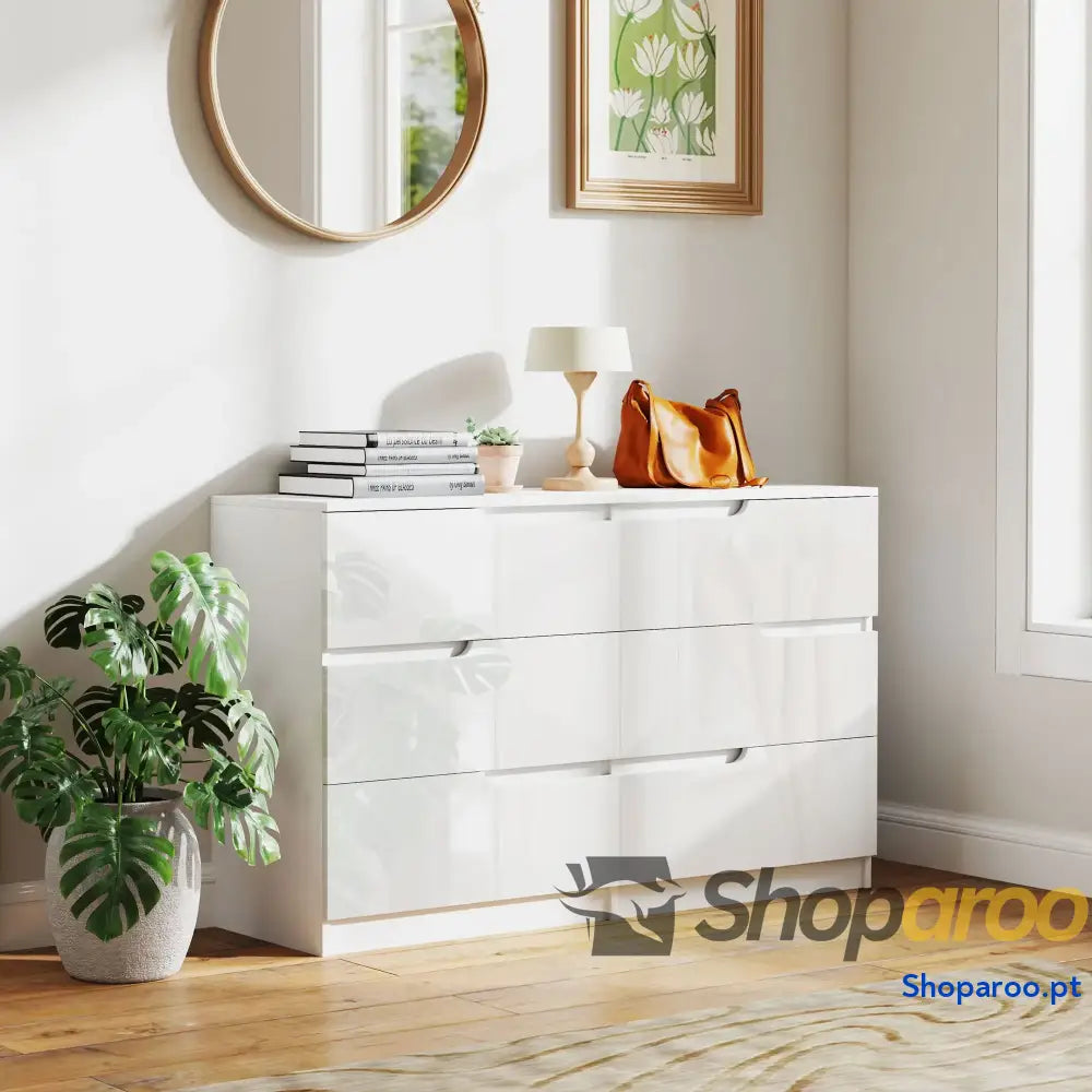 Cómoda com 6 Gavetas de Dormitório Moderna Sistema Anti-Tombo 120x40x75 cm Branco