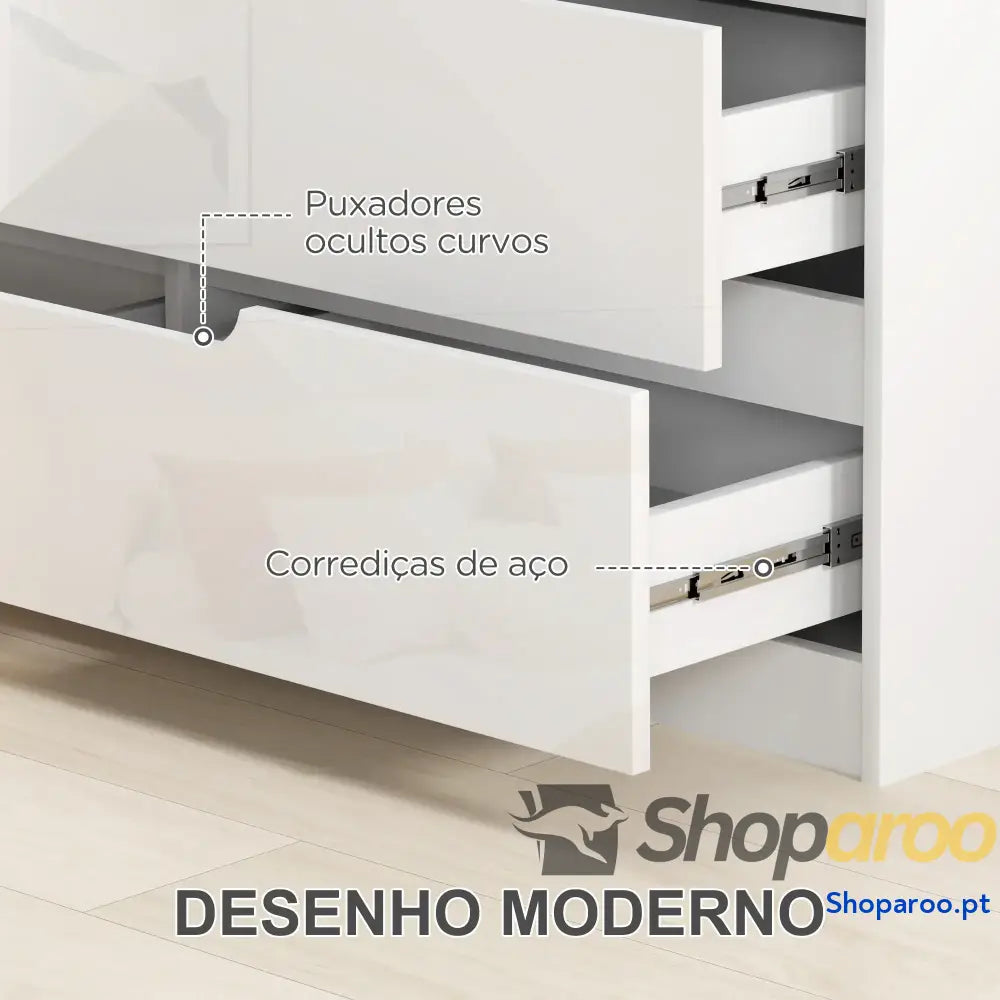 Cómoda com 6 Gavetas de Dormitório Moderna Sistema Anti-Tombo 120x40x75 cm Branco