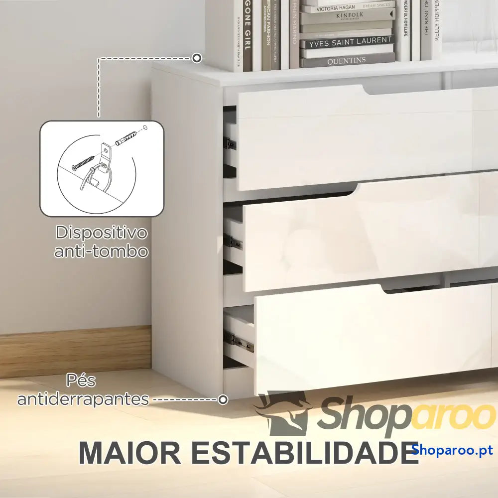 Cómoda com 6 Gavetas de Dormitório Moderna Sistema Anti-Tombo 120x40x75 cm Branco