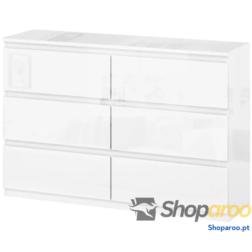 Cómoda com 6 Gavetas de Madeira Branca Estilo Moderno