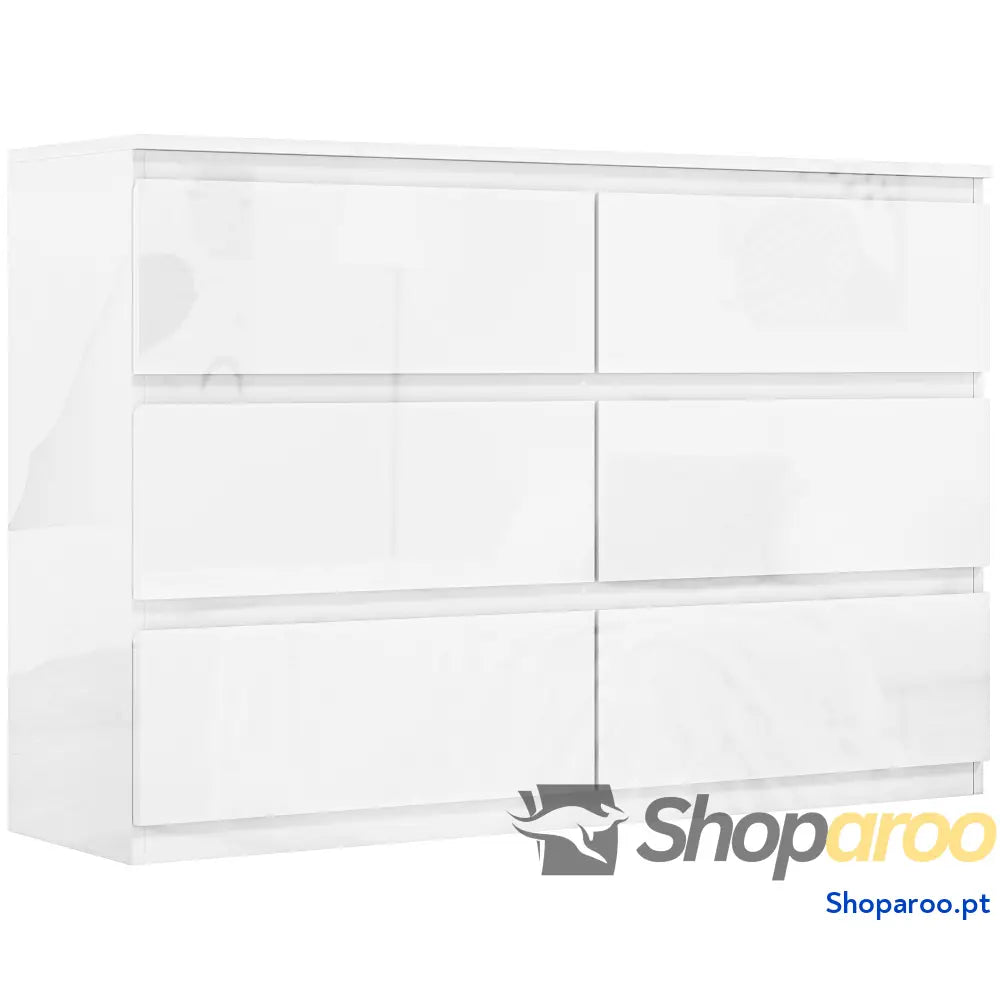 Cómoda com 6 Gavetas de Madeira Branca Estilo Moderno