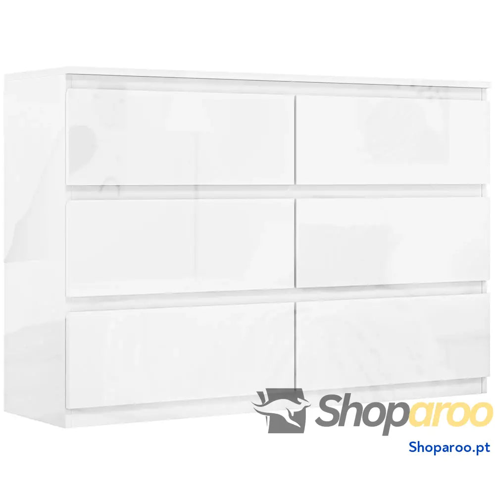 Cómoda com 6 Gavetas de Madeira Branca Estilo Moderno