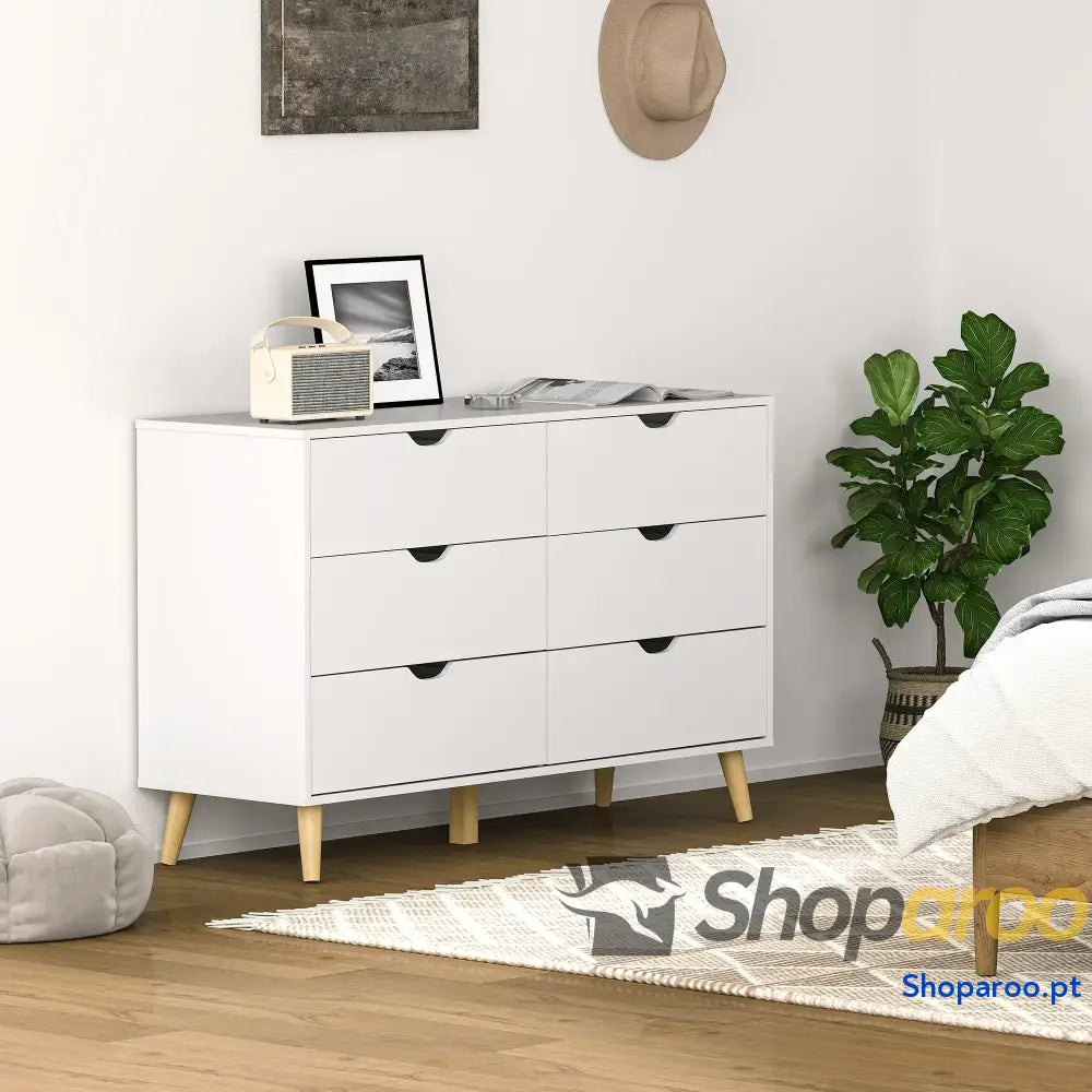 Cómoda com 6 Gavetas e Pés Elevados para Dormitório Estilo Moderno Anti-Tombo 120x40x76 cm Branco
