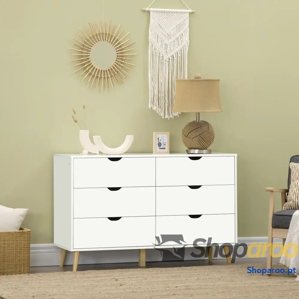 Cómoda com 6 Gavetas e Pés Elevados para Dormitório Estilo Moderno Anti-Tombo 120x40x76 cm Branco