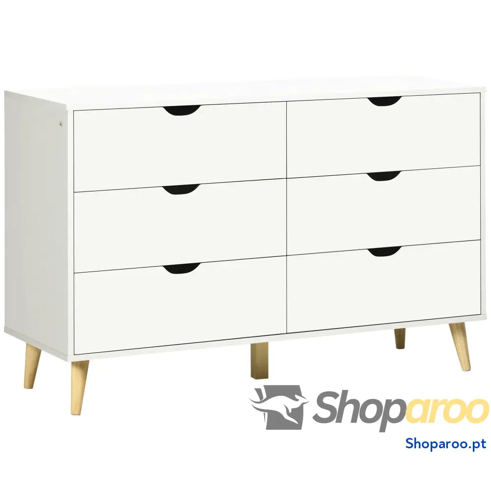 Cómoda com 6 Gavetas e Pés Elevados para Dormitório Estilo Moderno Anti-Tombo 120x40x76 cm Branco