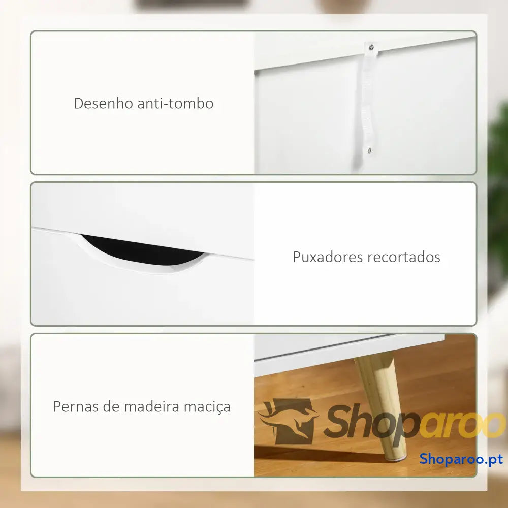 Cómoda com 6 Gavetas e Pés Elevados para Dormitório Estilo Moderno Anti-Tombo 120x40x76 cm Branco