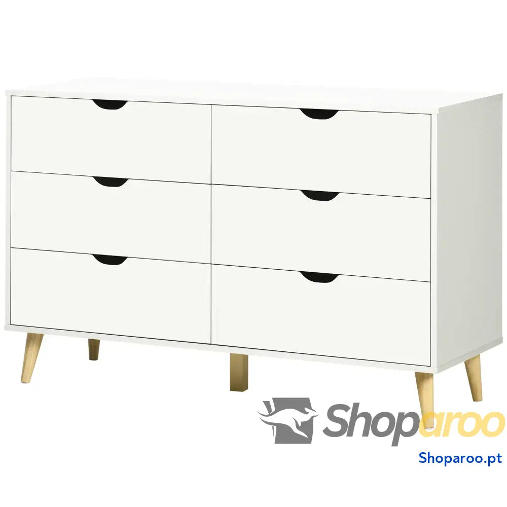 Cómoda com 6 Gavetas e Pés Elevados para Dormitório Estilo Moderno Anti-Tombo 120x40x76 cm Branco