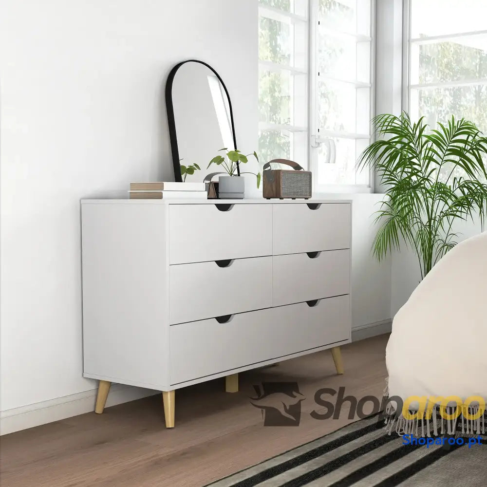 Cómoda com 6 Gavetas e Pés Elevados para Dormitório Estilo Moderno Anti-Tombo 120x40x76 cm Branco