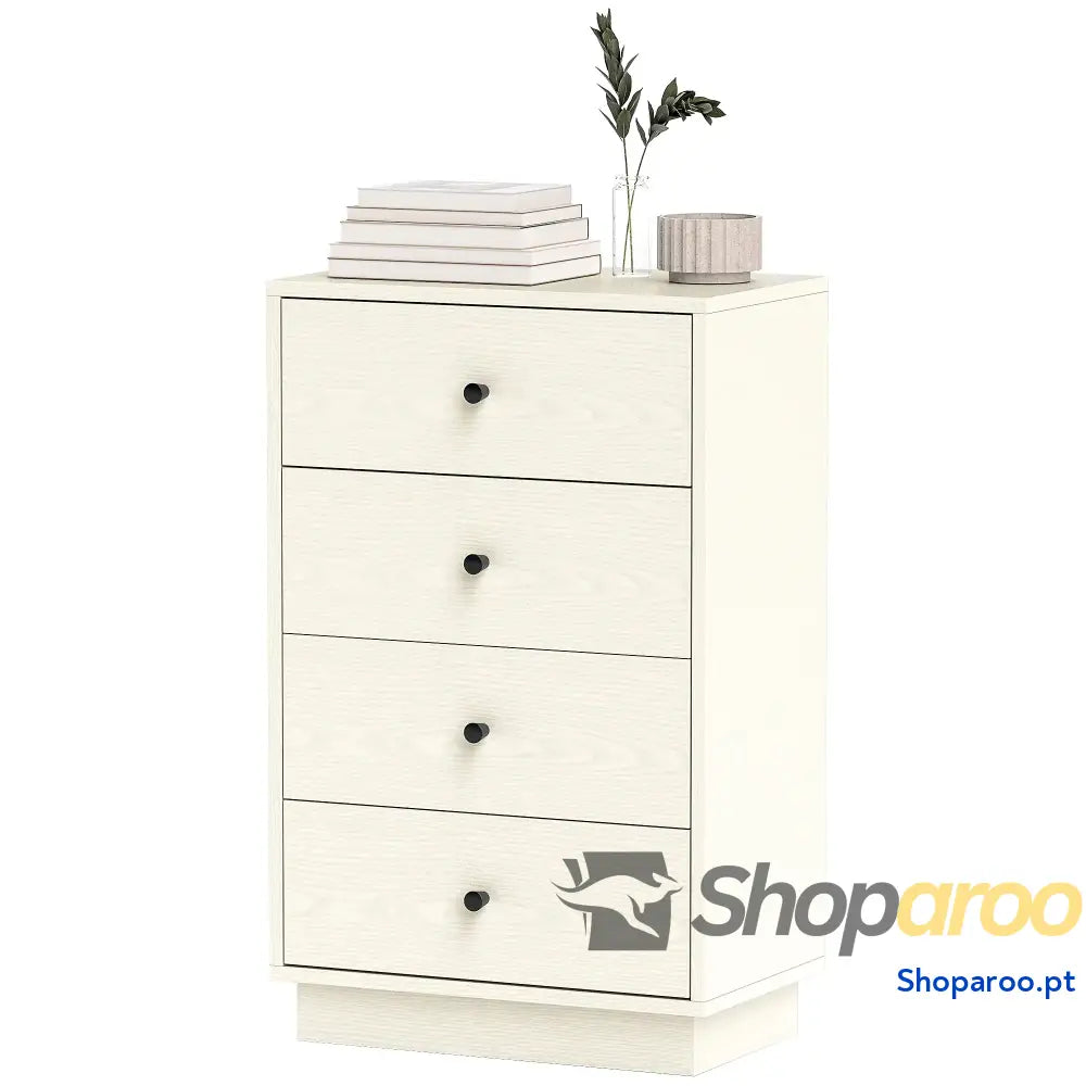 Cómoda de 4 Gavetas para Dormitório Moderna Estreita Sala Estar Corredor 47x29x75 cm Branco