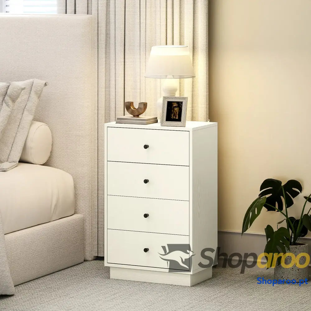 Cómoda de 4 Gavetas Cómoda para Dormitório Moderna Cómoda Estreita para Sala de Estar Corredor 47x29x75 cm Branco
