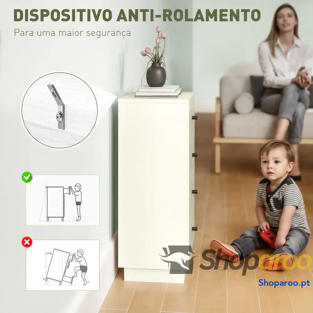 Cómoda de 4 Gavetas para Dormitório Moderna Estreita Sala Estar Corredor 47x29x75 cm Branco