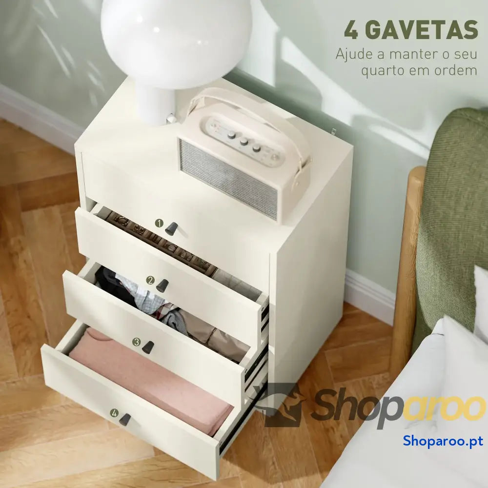 Cómoda de 4 Gavetas para Dormitório Moderna Estreita Sala Estar Corredor 47x29x75 cm Branco