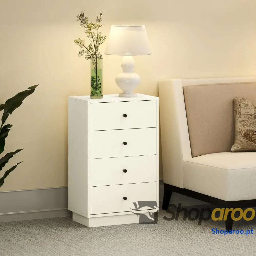 Cómoda de 4 Gavetas para Dormitório Moderna Estreita Sala Estar Corredor 47x29x75 cm Branco