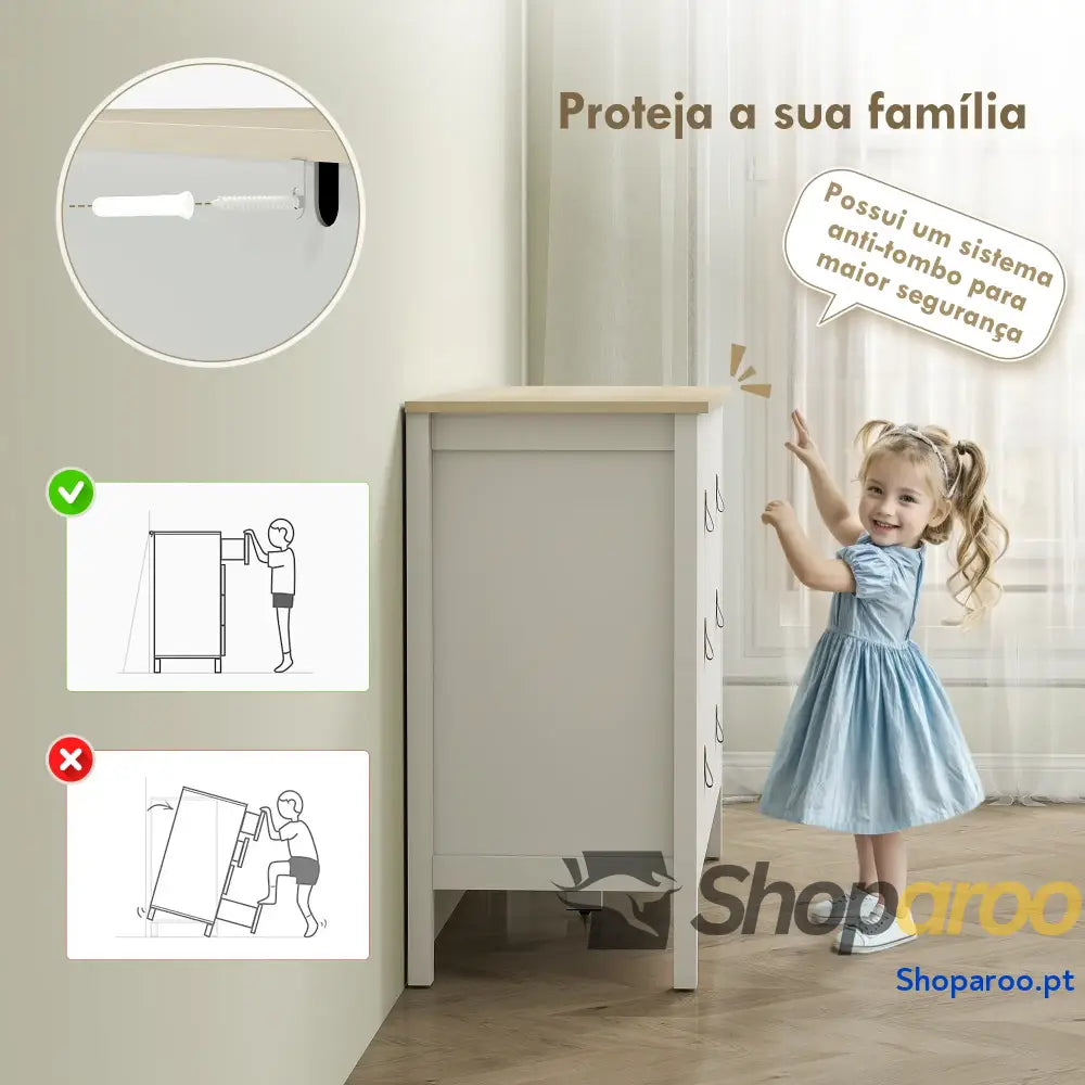 Cómoda de 6 Gavetas Branca para Dormitório com Puxadores PU