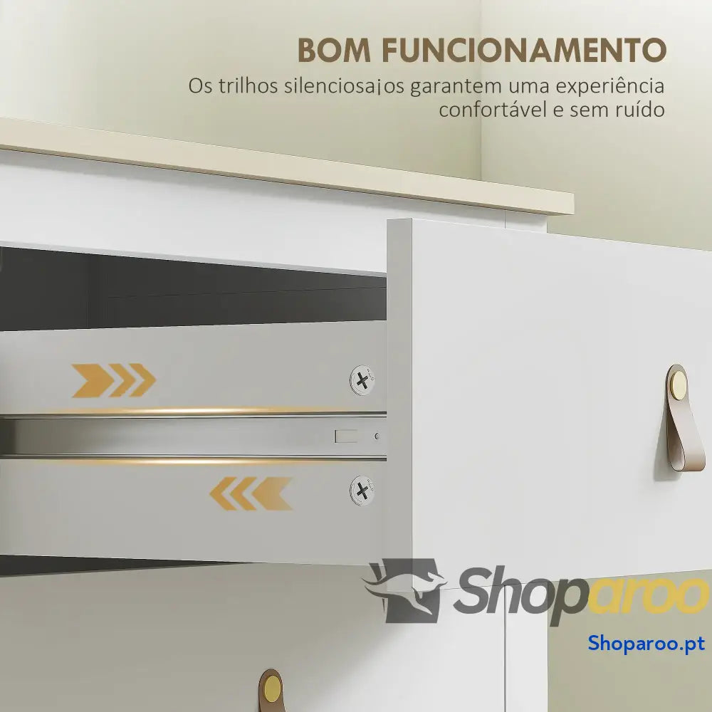 Cómoda de 6 Gavetas Branca para Dormitório com Puxadores PU