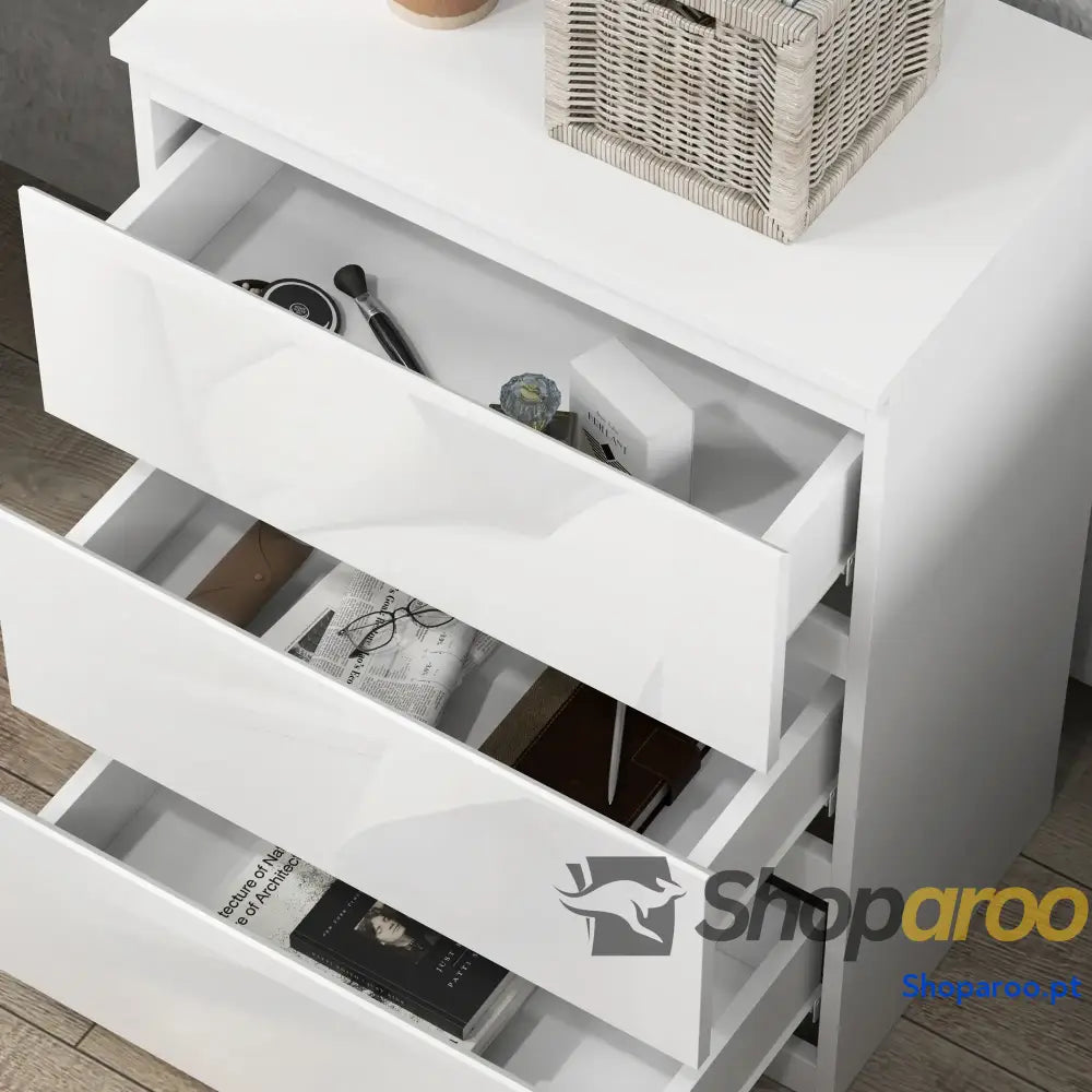 Cómoda de Madeira Branca com 3 Gavetas Estilo Moderno