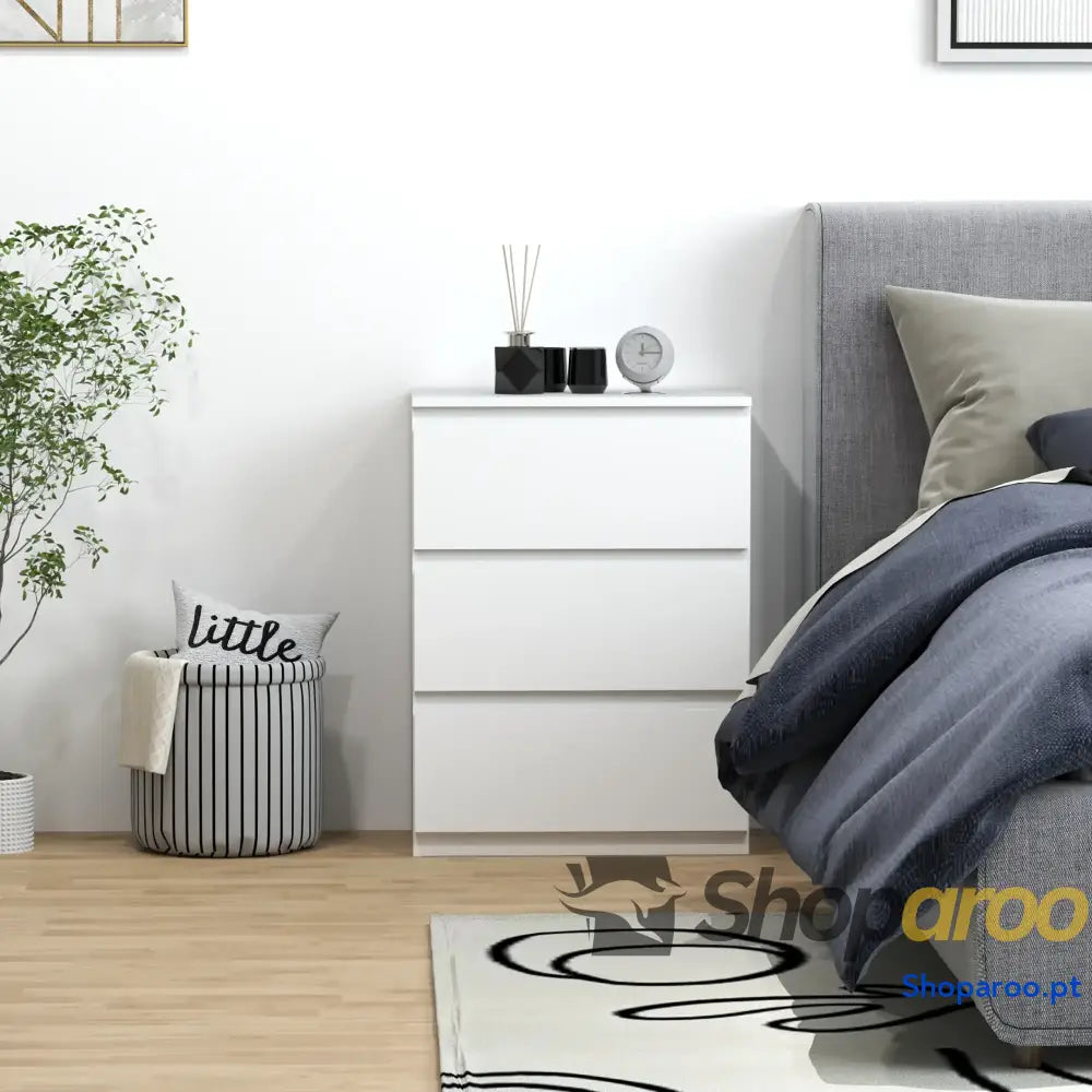 Cómoda de Madeira Branca com 3 Gavetas Estilo Moderno