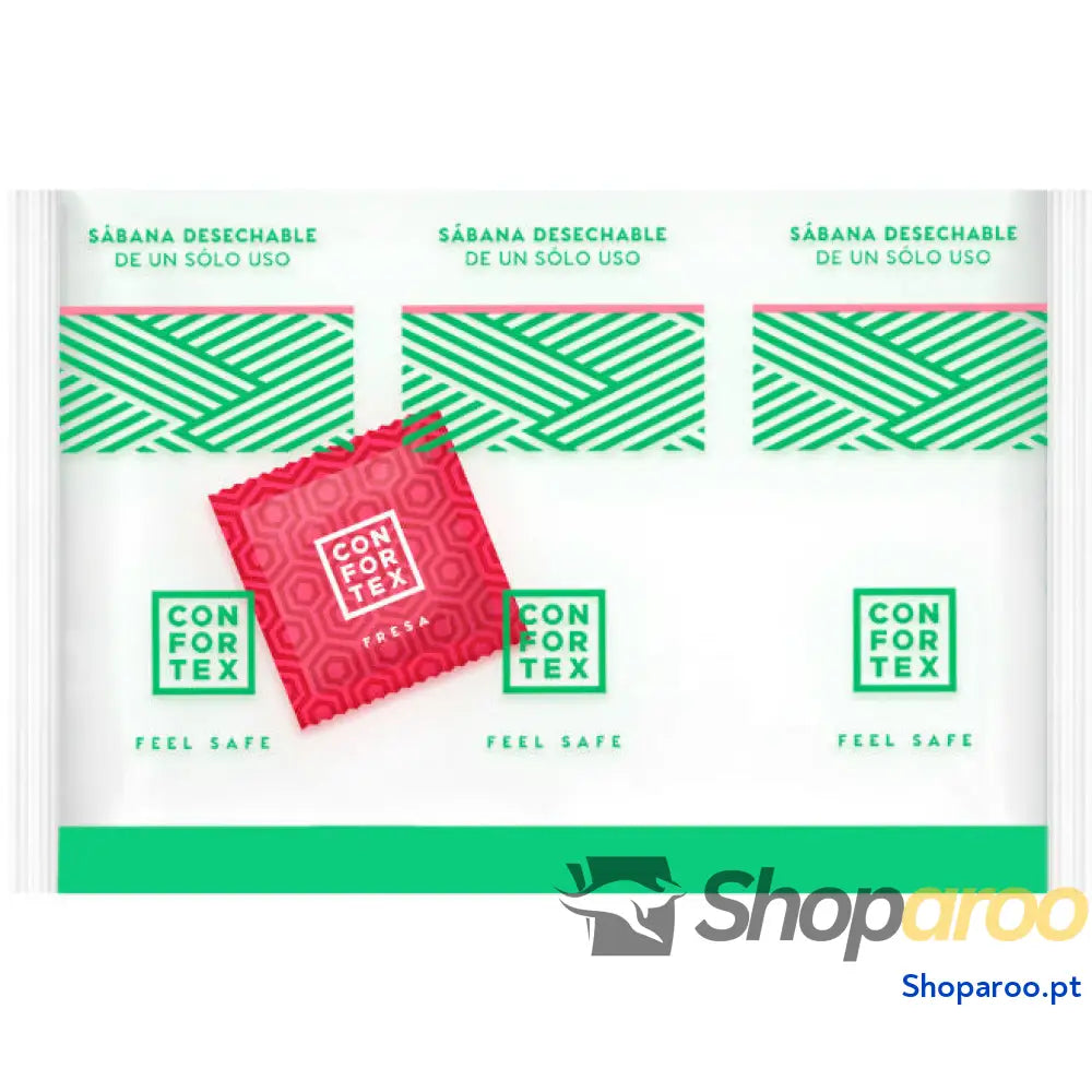 CONFORTEX - FOLHAS HIGIÊNICAS DESCARTÁVEIS, SACOLA INDIVIDUAL + PRESERVATIVO DE MORANGO