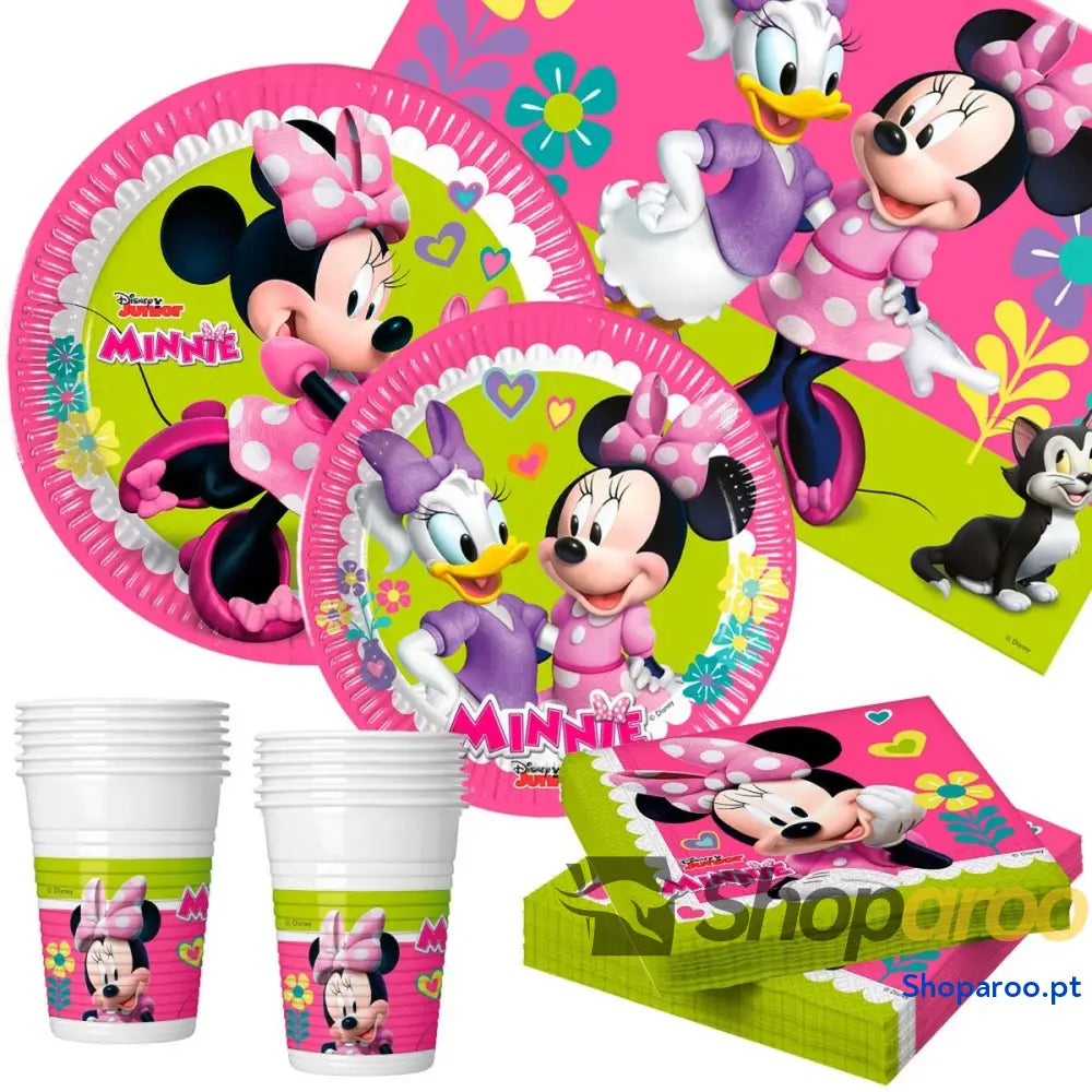 Conjunto Artigos de Festa Minnie Mouse Happy Deluxe 16 89 Peças