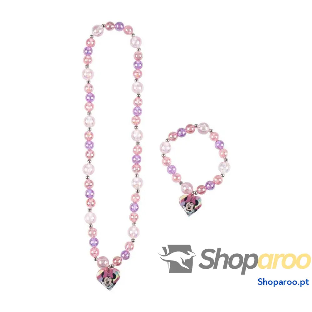 Conjunto Colar e Pulseiras Minnie Mouse Cor de Rosa 2 Peças