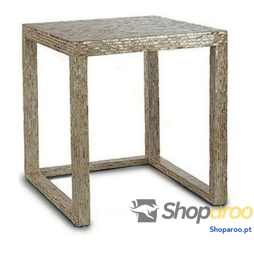 Conjunto de 2 mesas Bege Dourado Branco Madrepérola Aglomerado