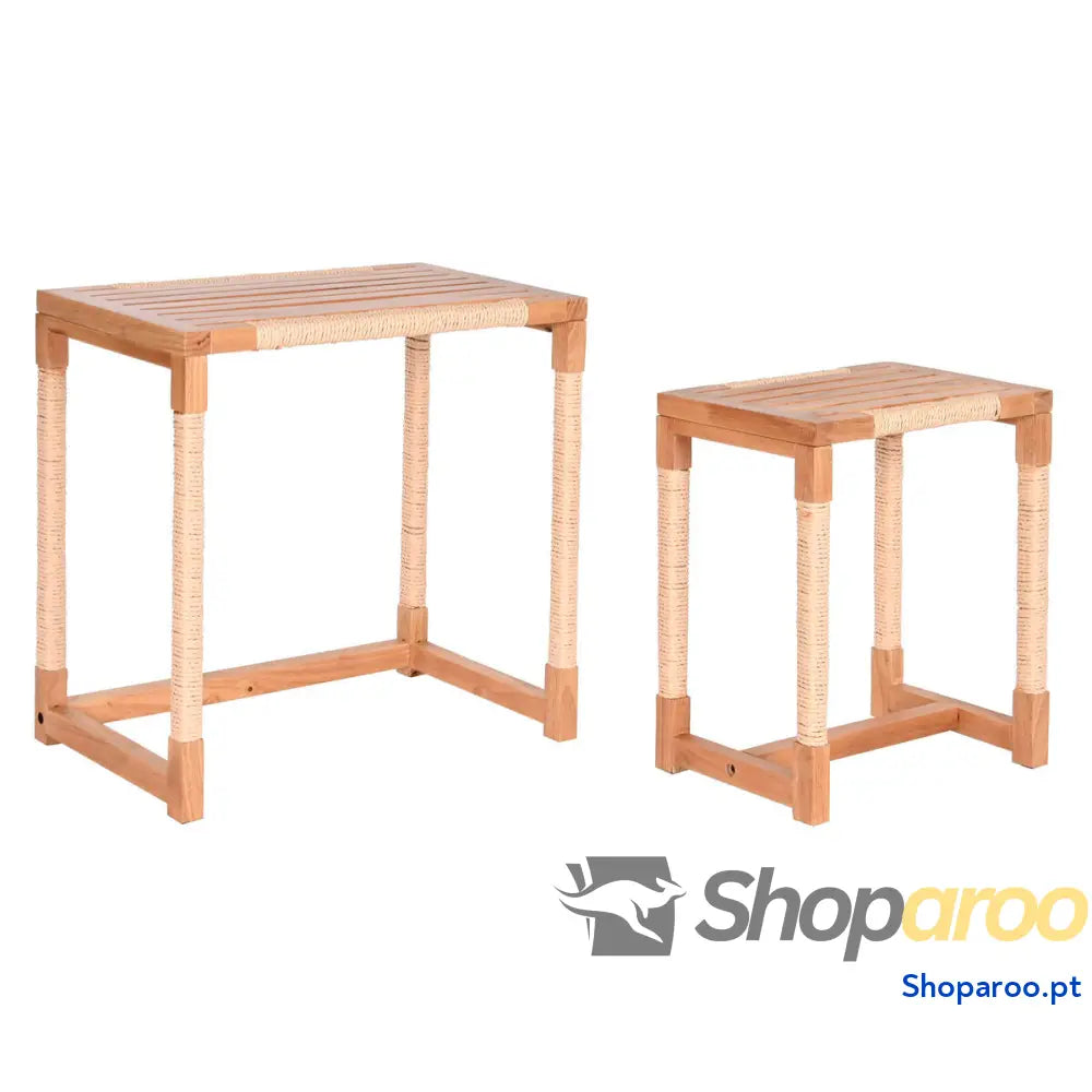 Conjunto de 2 mesas Home ESPRIT Natural Corda Abeto 58 x 38 x 60 cm
