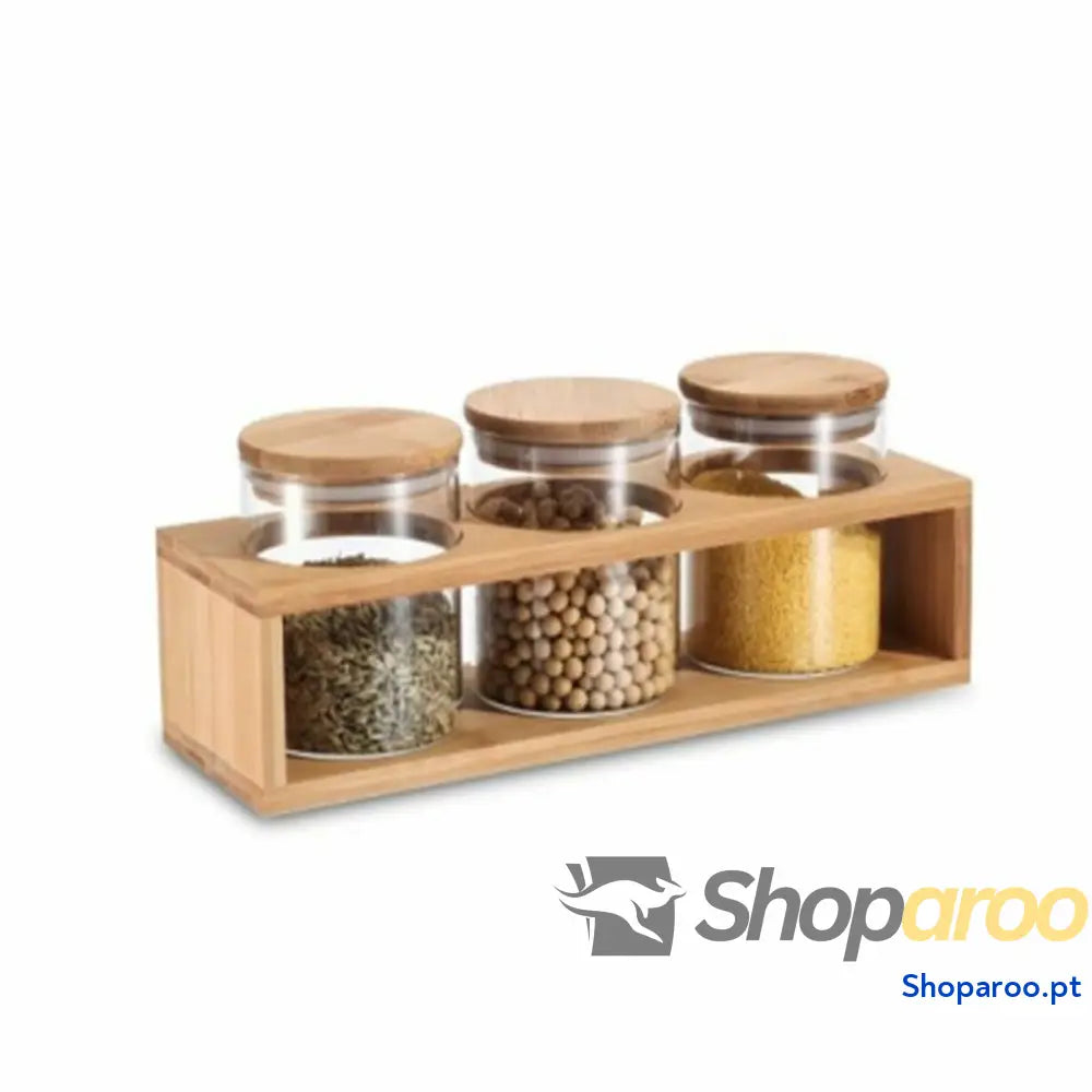 Conjunto de 3 Potes DKD Home Decor 31 x 11 x 11,5 cm Natural Bambu Vidro de Borosilicato