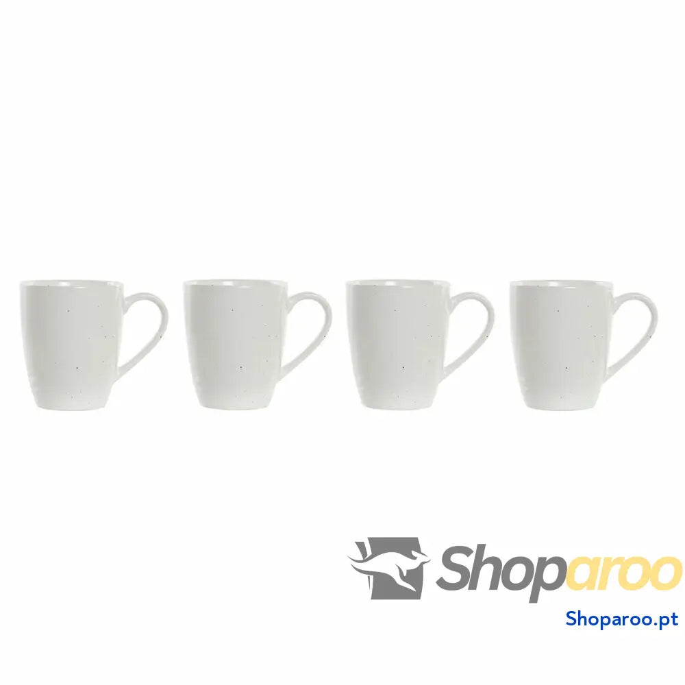 Conjunto de 4 Canecas DKD Home Decor Branco Natural Madeira da borracha Grés 300 ml 19 x 13 31 cm